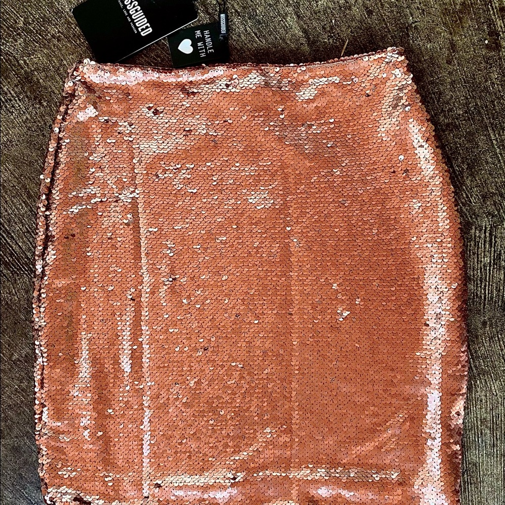 Rose-gold/bronze Sequined Mini Skirt